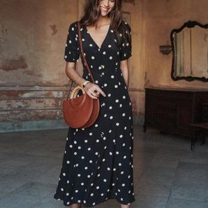 Sezane Sollie Silk Black Polka Dot Dress - 2